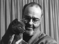 Jim Sallis and pet cat, Dragon.